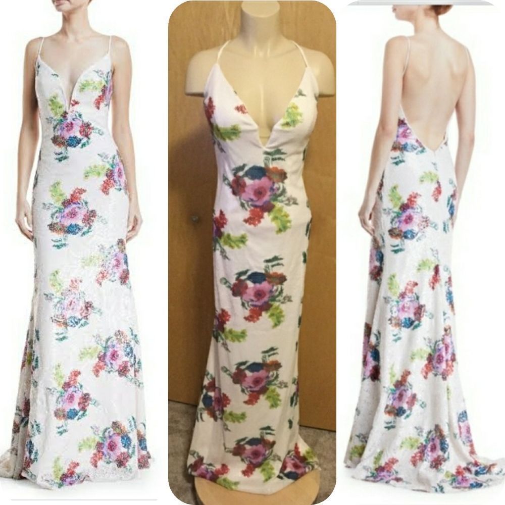 Jovani Floral Sequin Gown w/ Open Back - Picture 3 of 9
